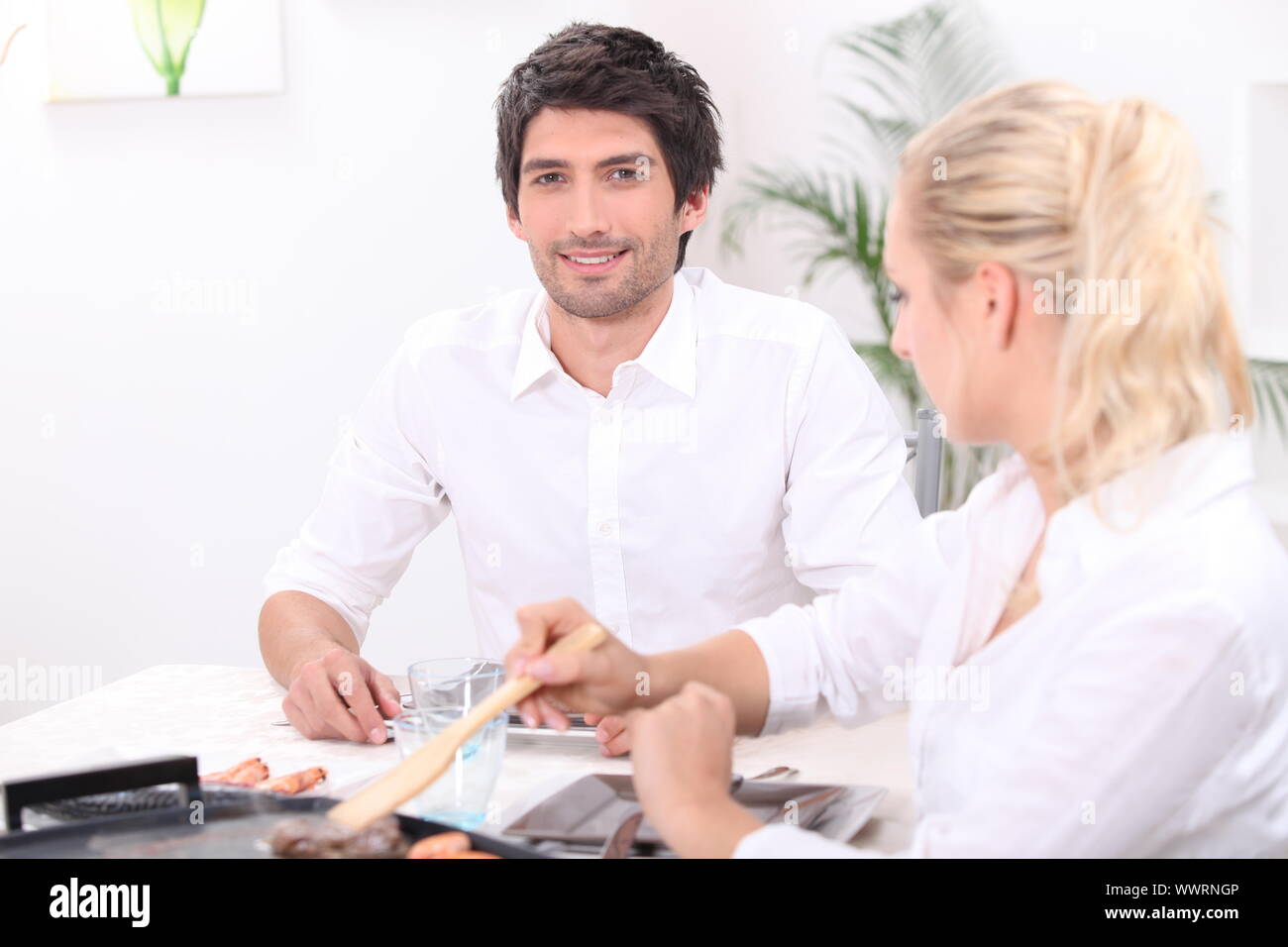 Stone grill dinner Stock Photo Alamy