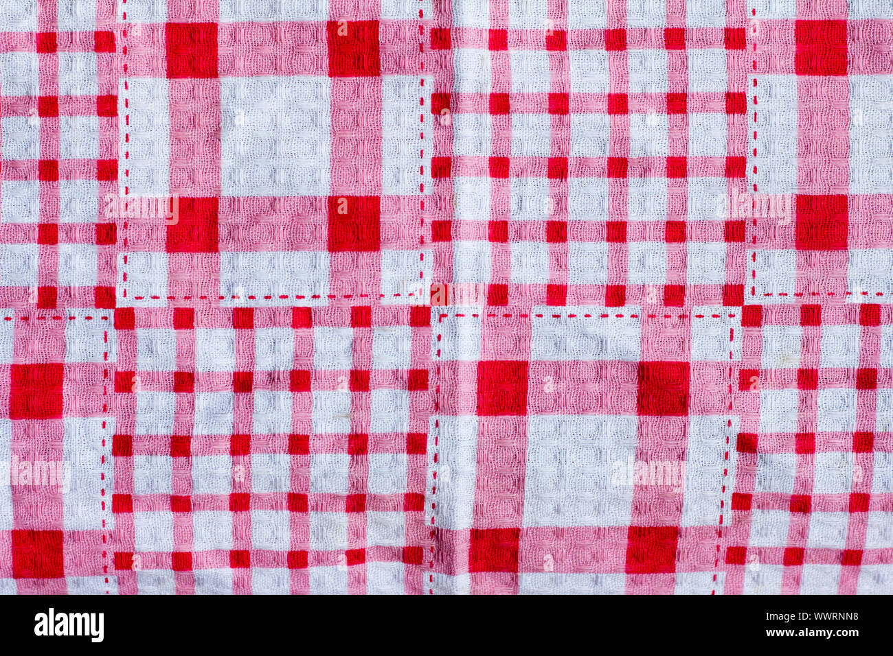 checkered fabric, red checkered tablecloth background with copy space