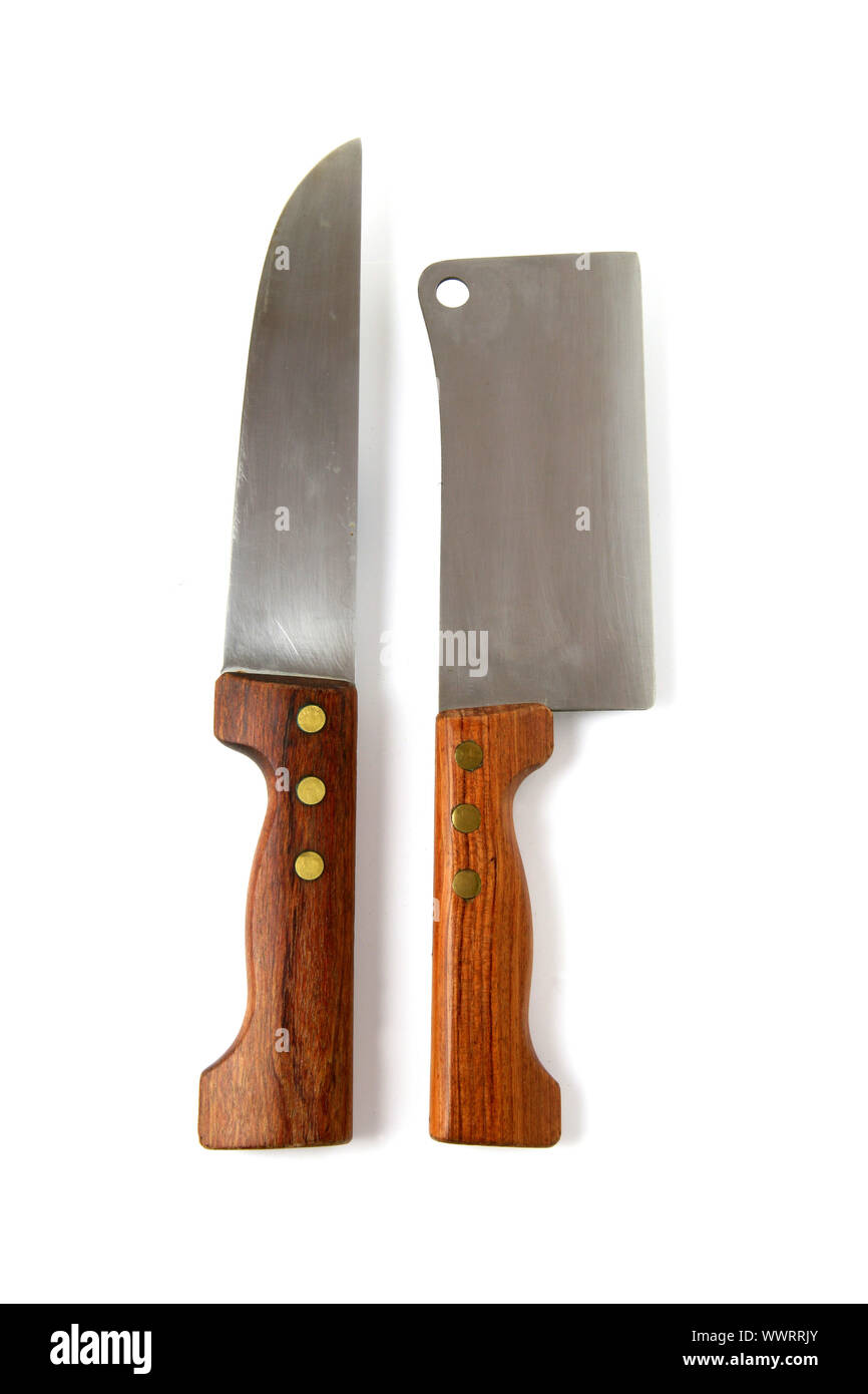 Meat cleaver and chef's knife Stock Photo