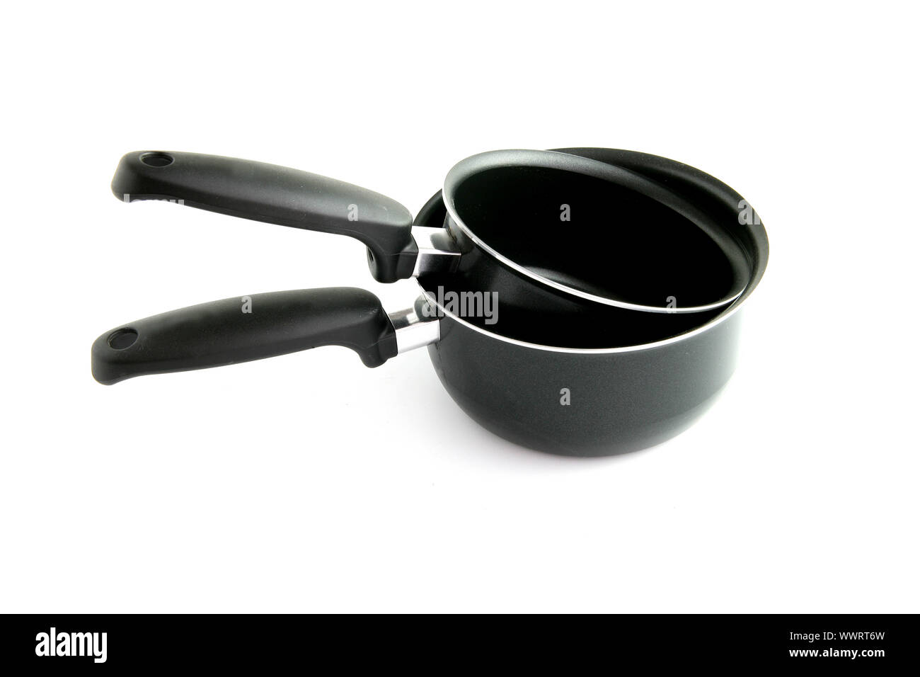 Two different sized saucepans Stock Photo Alamy