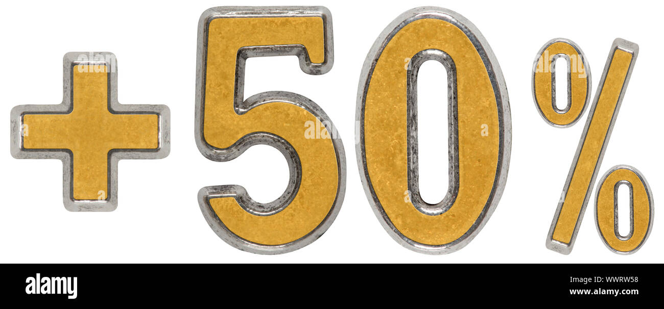 Percent benefits, plus 50 fifty percent, numerals isolated on white background Stock Photo