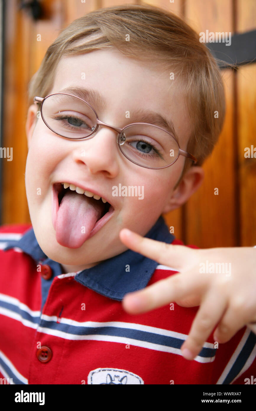 Young boy making a silly face Stock Photo