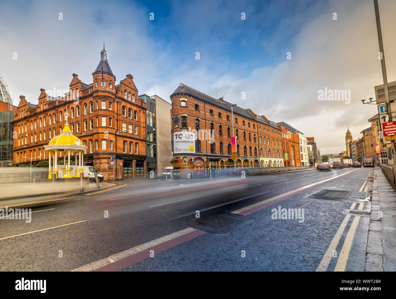 Impression of Victoria Street and Albert Memorial Clock Tower in Belfast Stock Photo