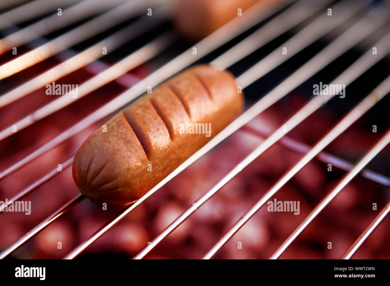 Hotdog on Grill Stock Photo