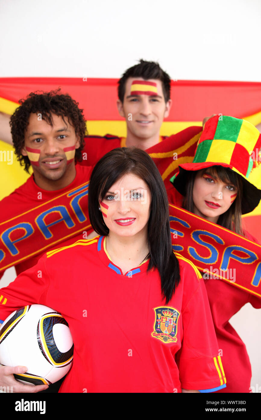 Soccer fans supporting Spain Stock Photo - Alamy