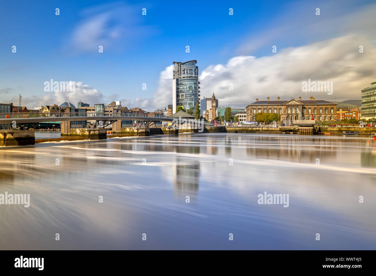 The Custom House and Lagan River in Belfast, Northern Ireland Stock Photo