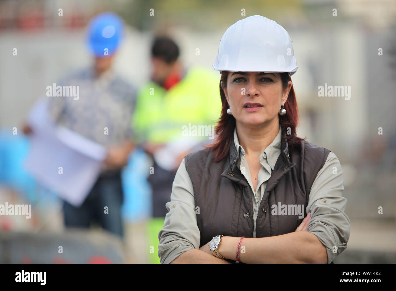 Woman on a construction site Stock Photo