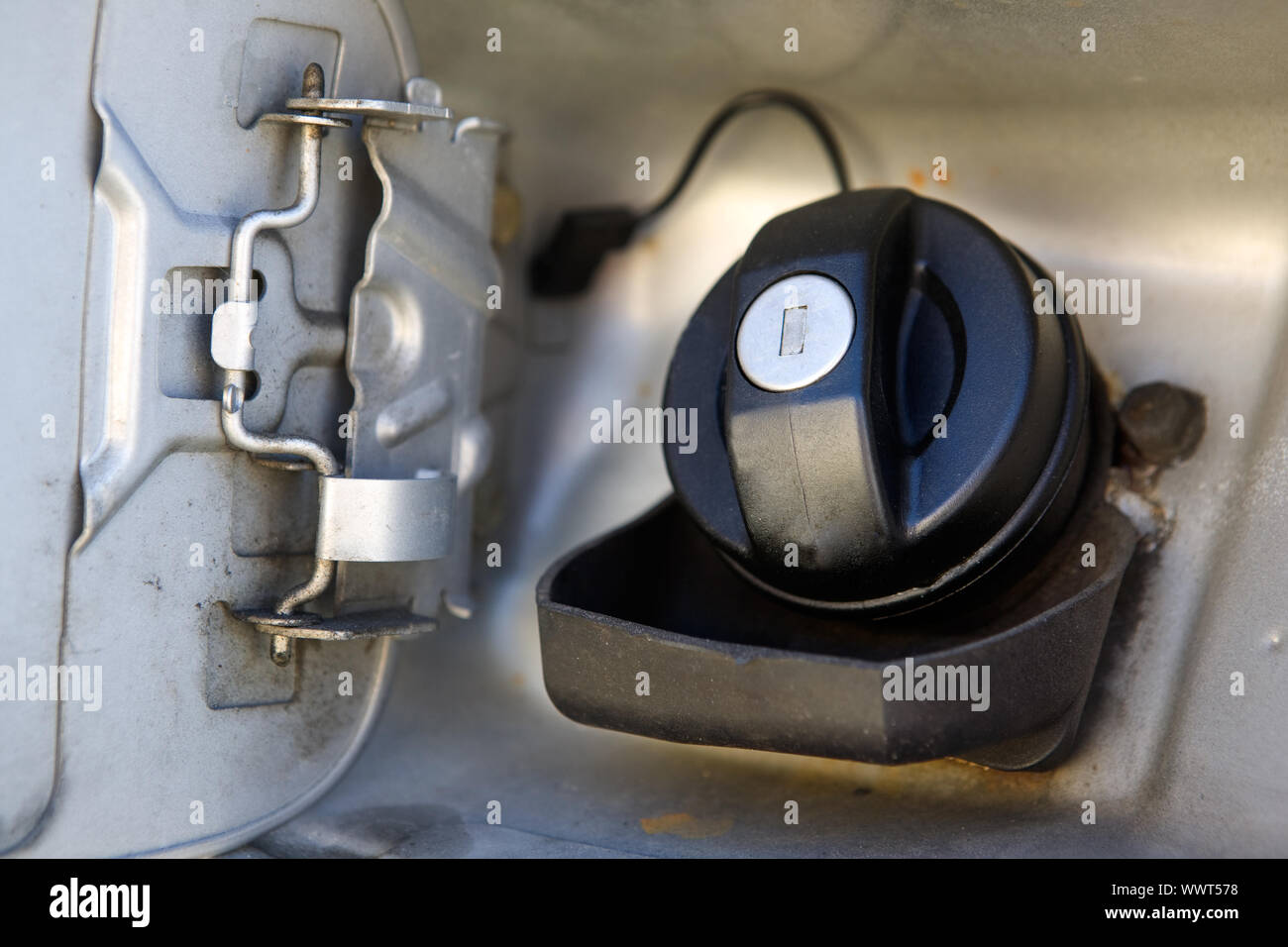 A fuel cap tank on a car open and ready for filling Stock Photo Alamy