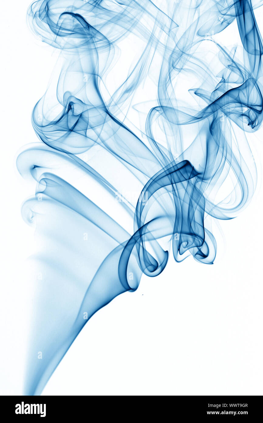 blue smoke on white background Stock Photo - Alamy