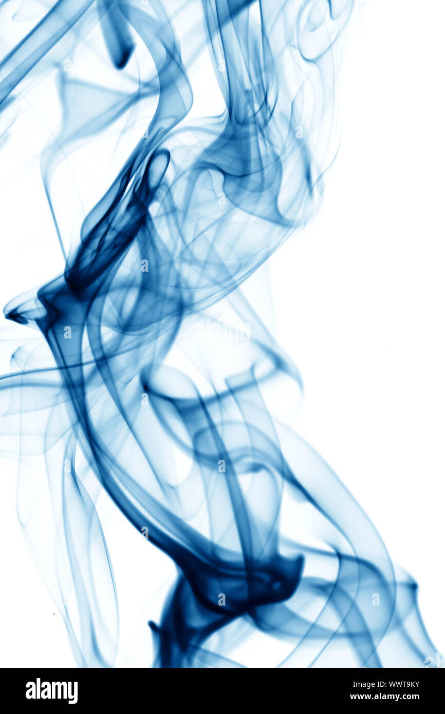 blue smoke on white background close up Stock Photo - Alamy