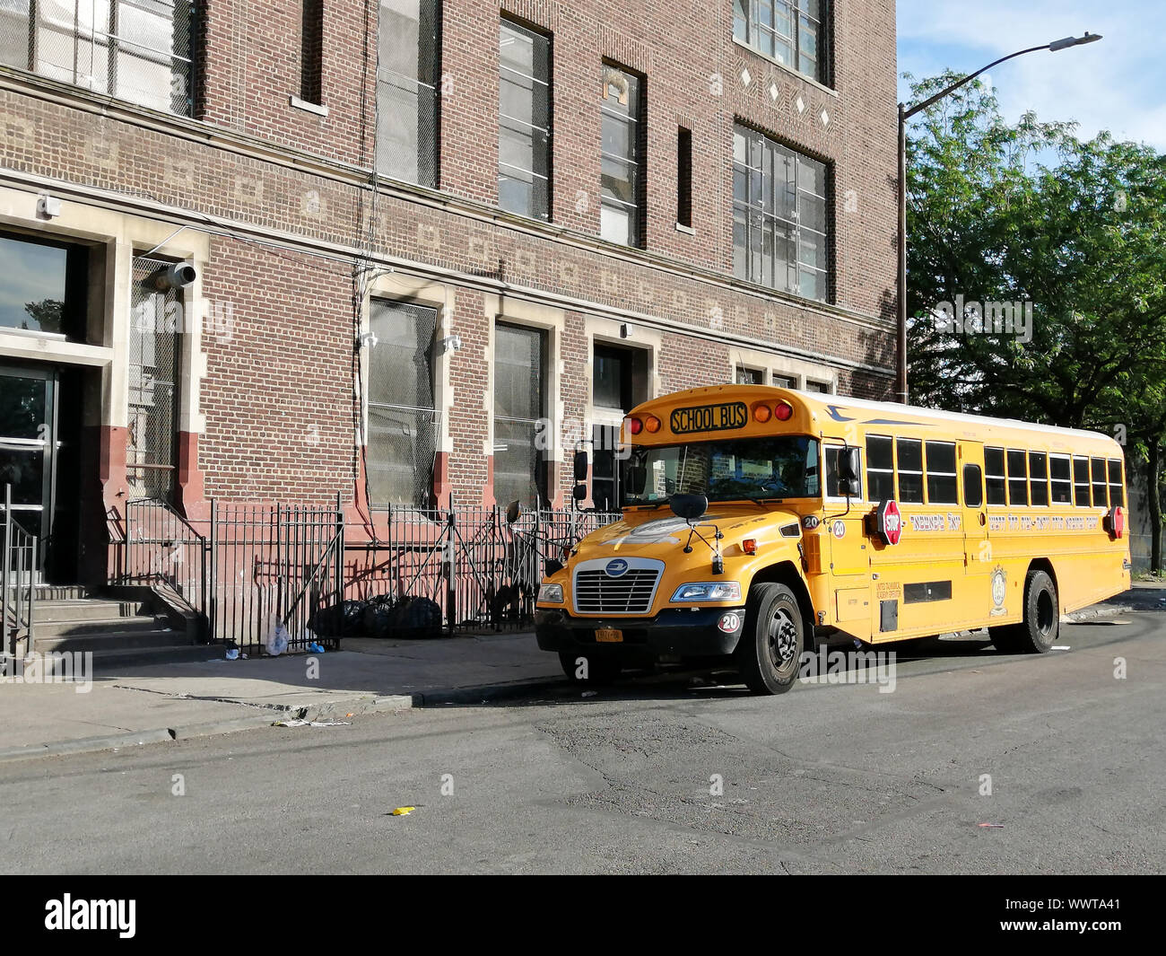 New York, USA - June 5th 2019: Jewish Hasidic School bus in Williamsburg Stock Photo