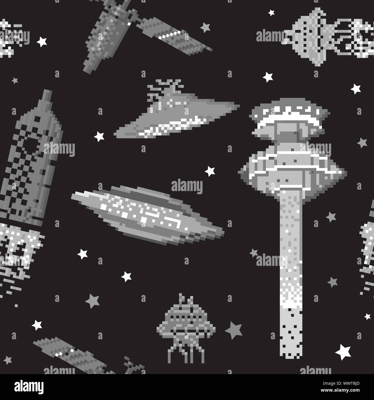 Premium Vector  Old pixel art style ufo space war game. pixel monsters and  spaceship. retro game, 8 bit