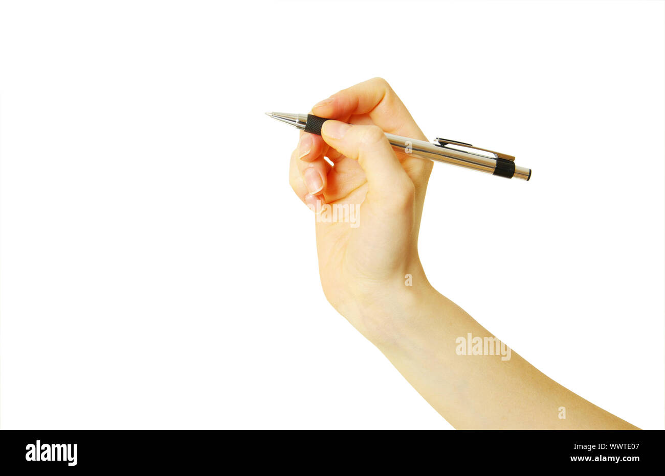Hand and pen on the white background Stock Photo - Alamy
