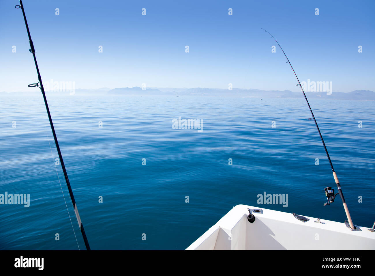 Boat fishing rod in mediterranean hi-res stock photography and