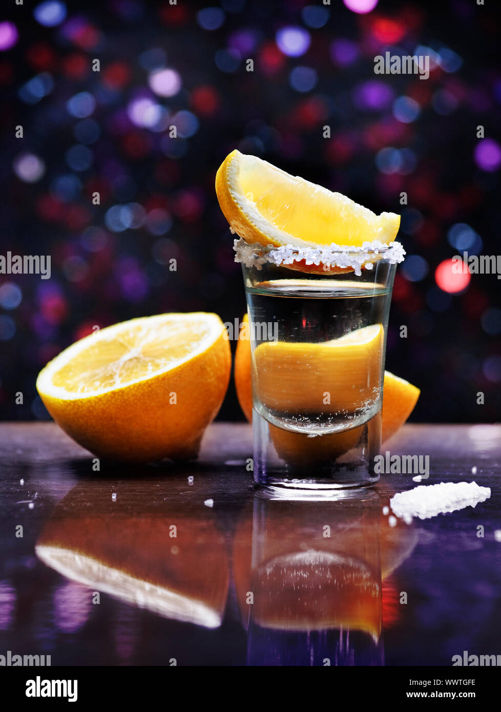 Tequila shot with lemon slice and salt Stock Photo Alamy