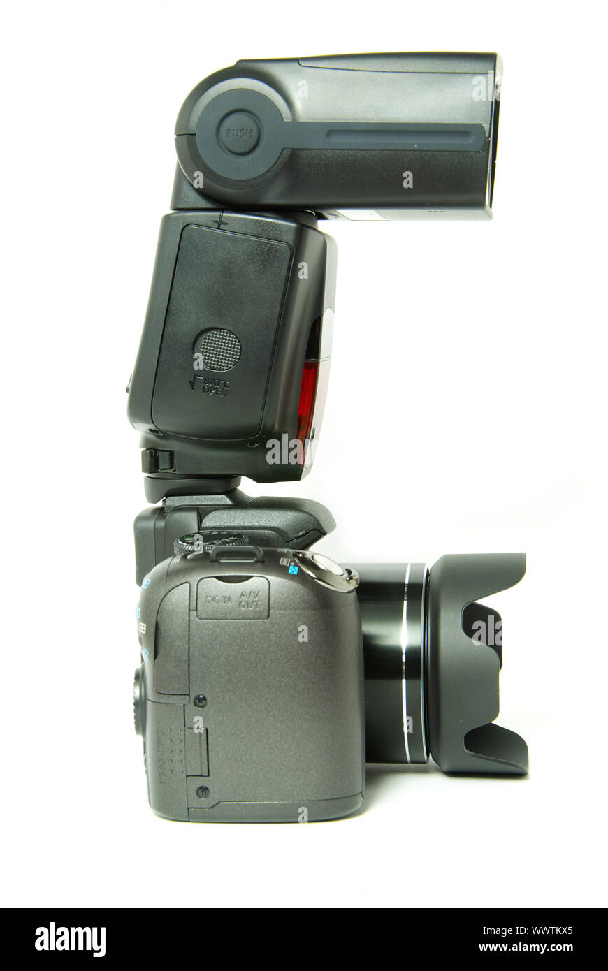 black digital camera isolated on white Stock Photo - Alamy