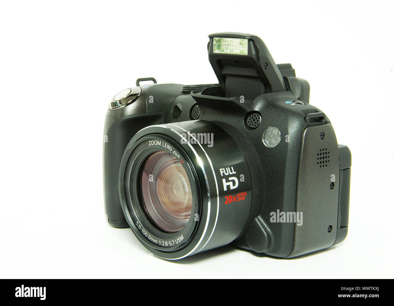 black digital camera isolated on white Stock Photo - Alamy