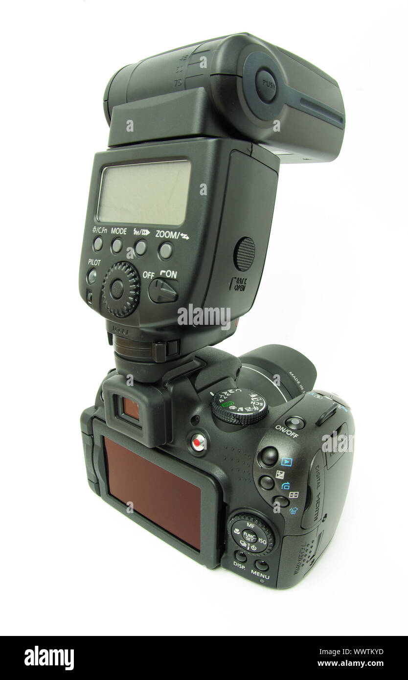 black digital camera isolated on white Stock Photo - Alamy