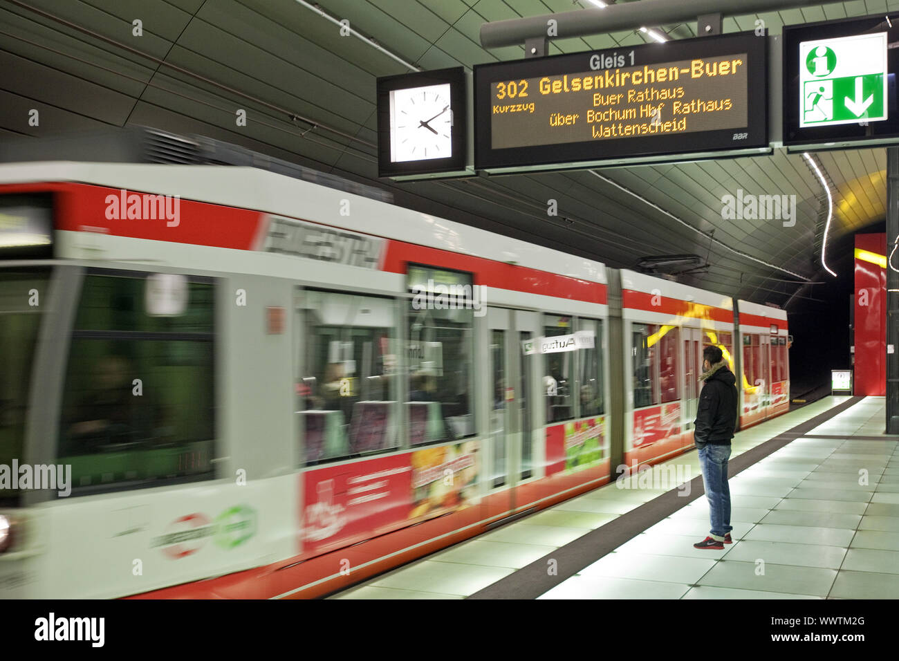 subway at the Underground station Lohring, Bochum, Ruhr Area, North Rhine-Westphalia, Germany Stock Photo