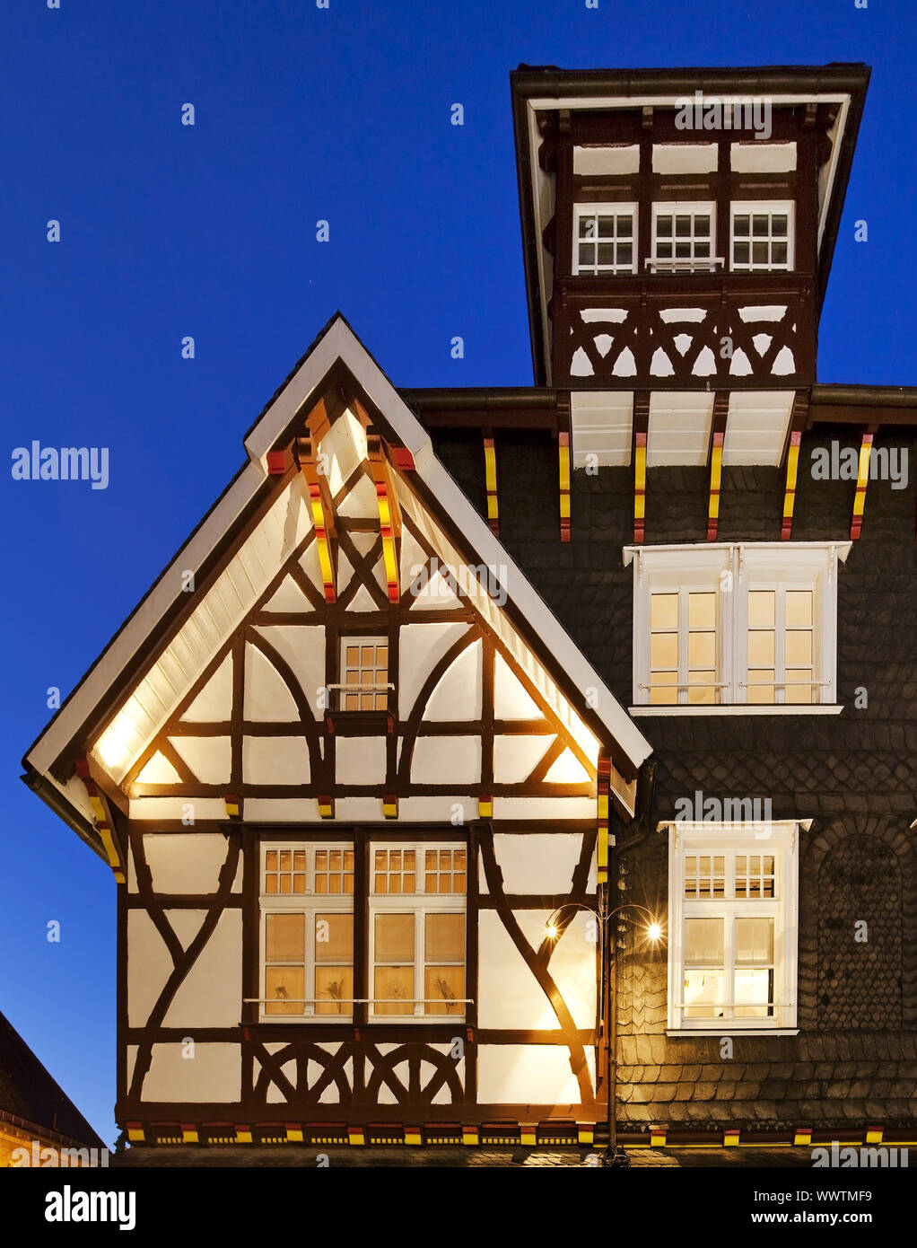 historical old city of Langenberg in the twilight, Velbert, North Rhine