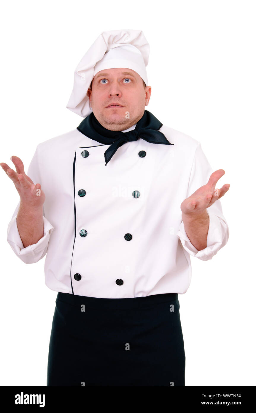 surprised chef isolated on the white background Stock Photo