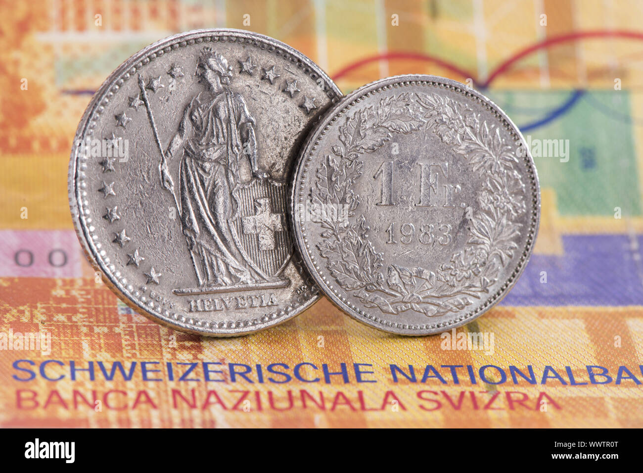 Swiss franc on the National Bank's banknote Stock Photo