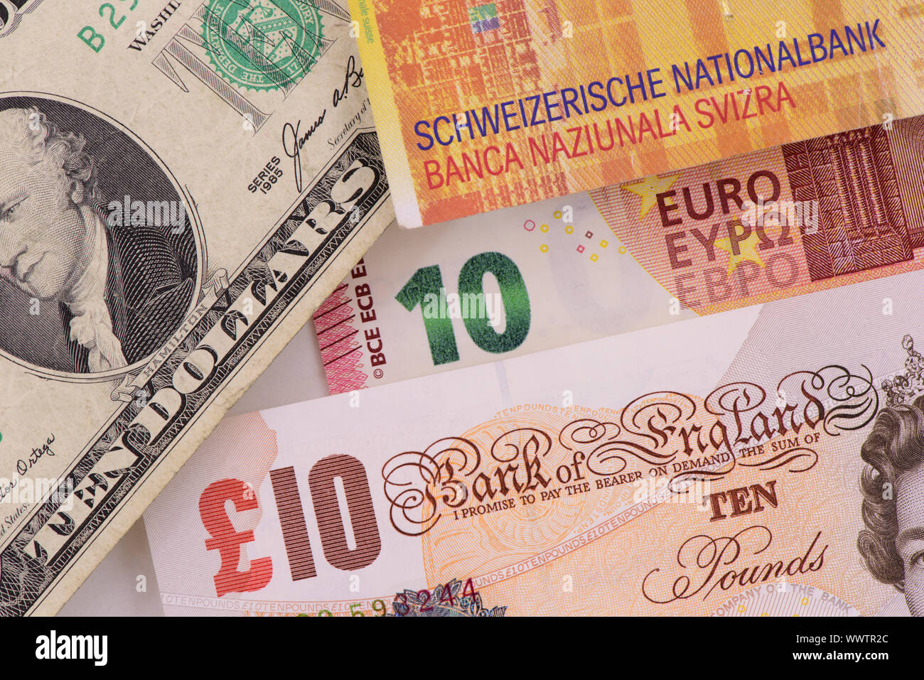 Banknotes in different currencies Stock Photo
