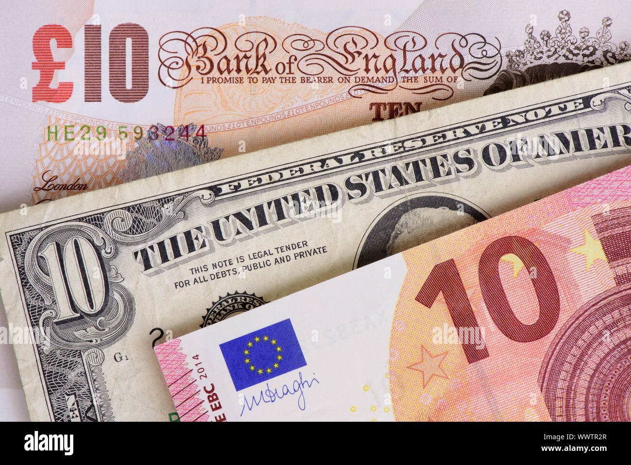 Banknotes in different currencies Stock Photo