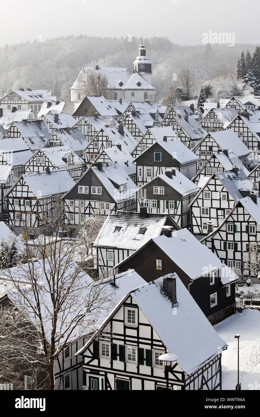 Alter Flecken, the historical old town in winter, Freudenberg, Siegerland, Germany Stock Photo