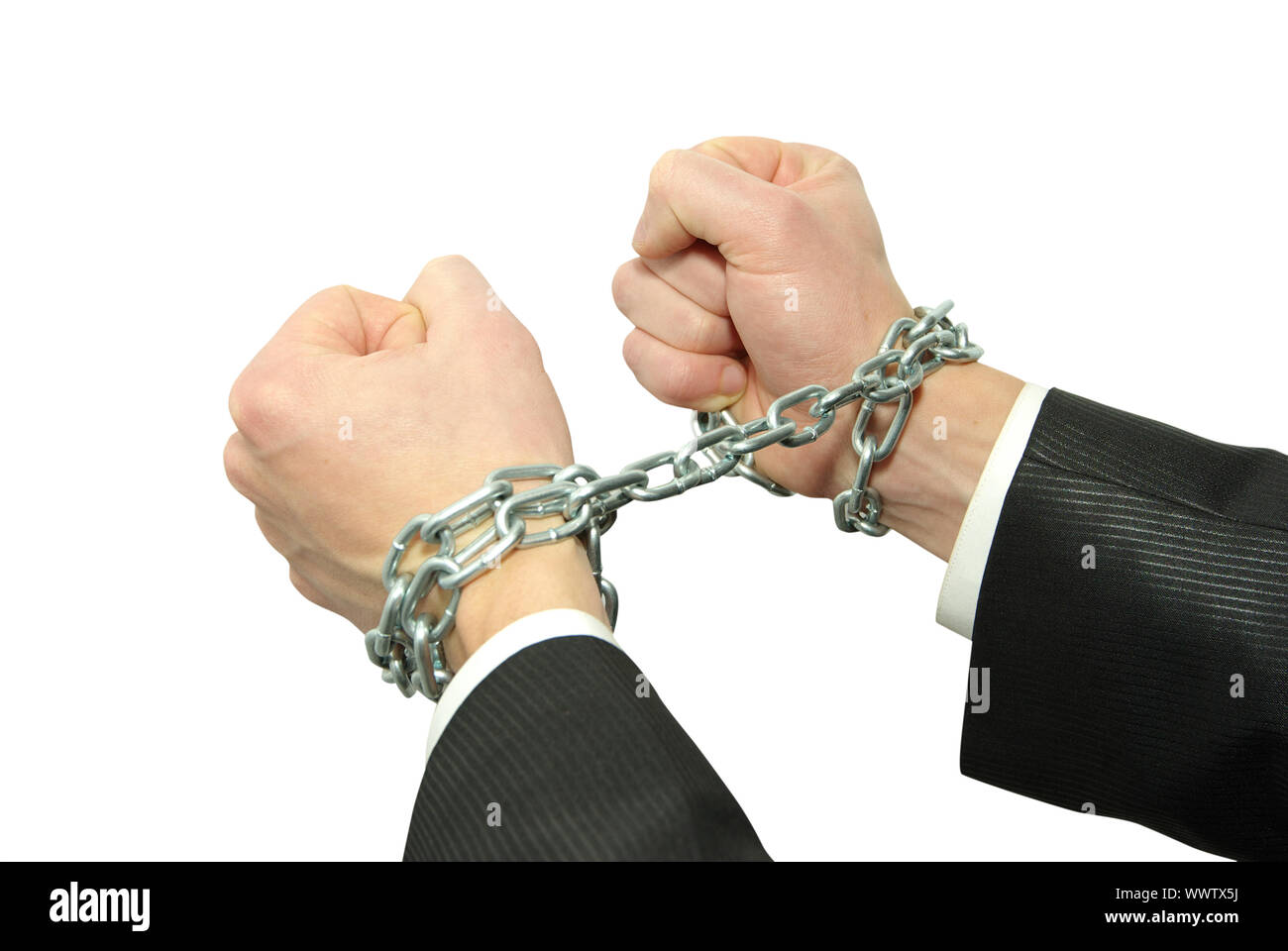 Hands in chains on a white background Stock Photo - Alamy