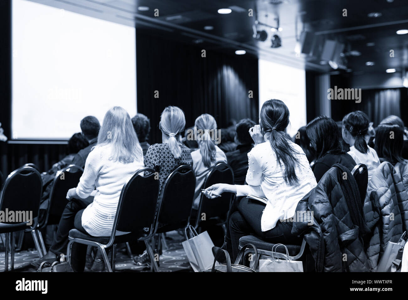 Audience in the lecture hall attending scientific business conference ...