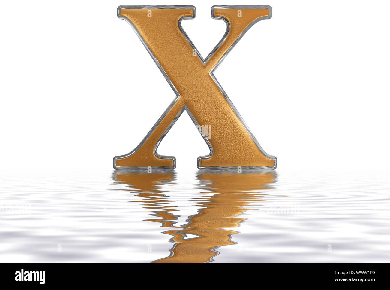 Roman numeral X decem 10 ten reflected on the water surface Roman numeral X decem 10 ten reflected on the water surface