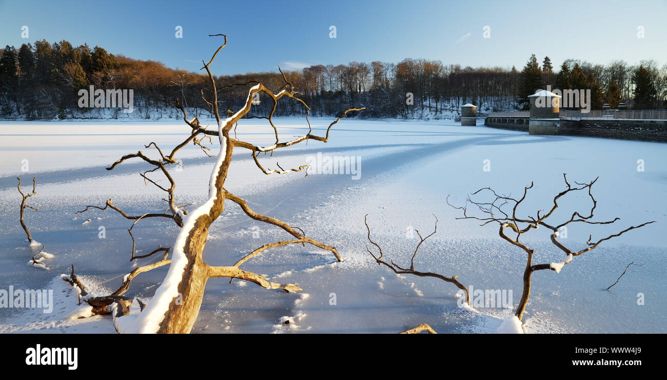 frozen storage lake Neye in winter, Wipperfuerth, North Rhine-Westphalia,  Germany, Europe Stock Photo - Alamy