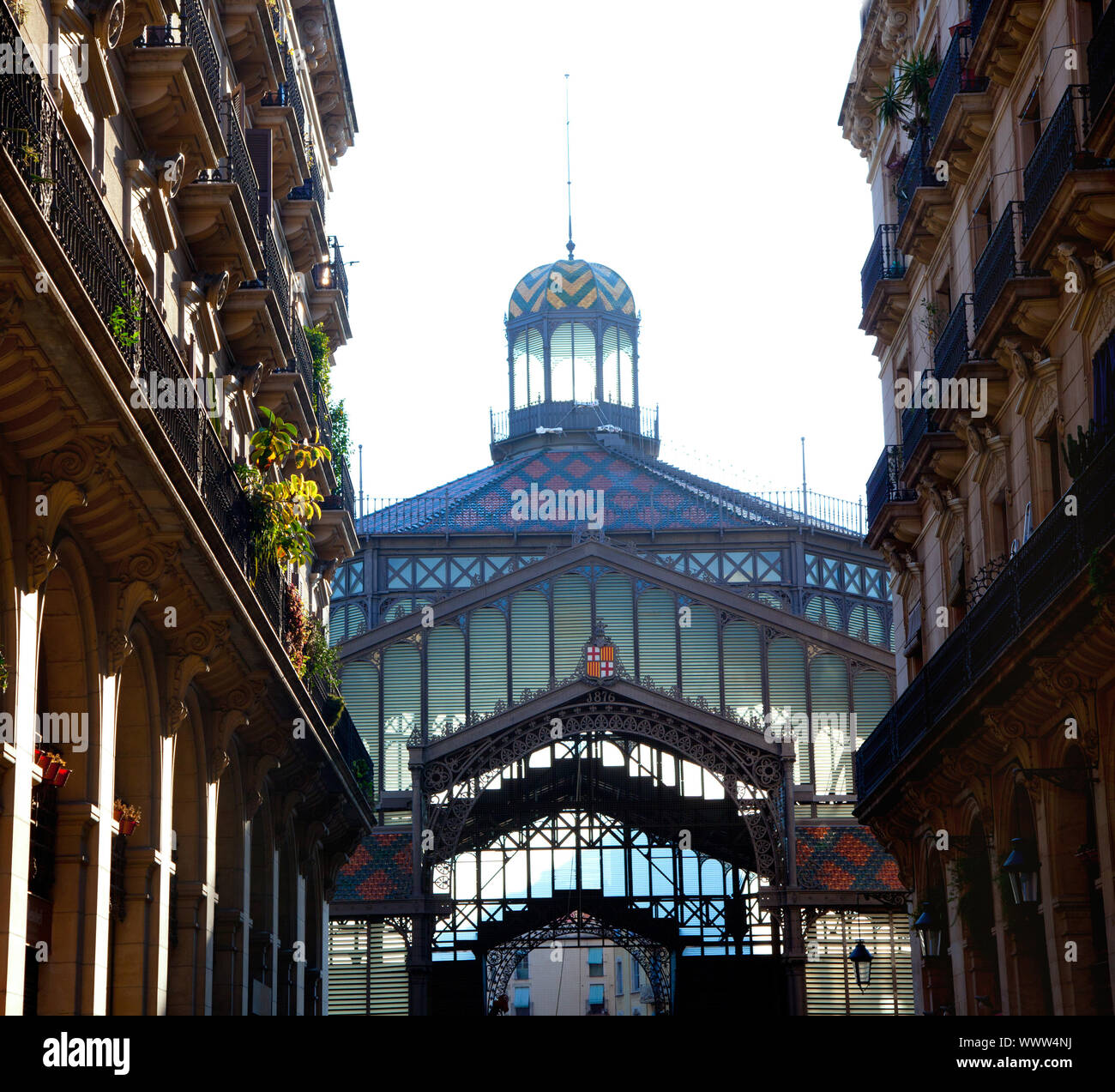 Barcelona Borne market facade in arcade street Stock Photo
