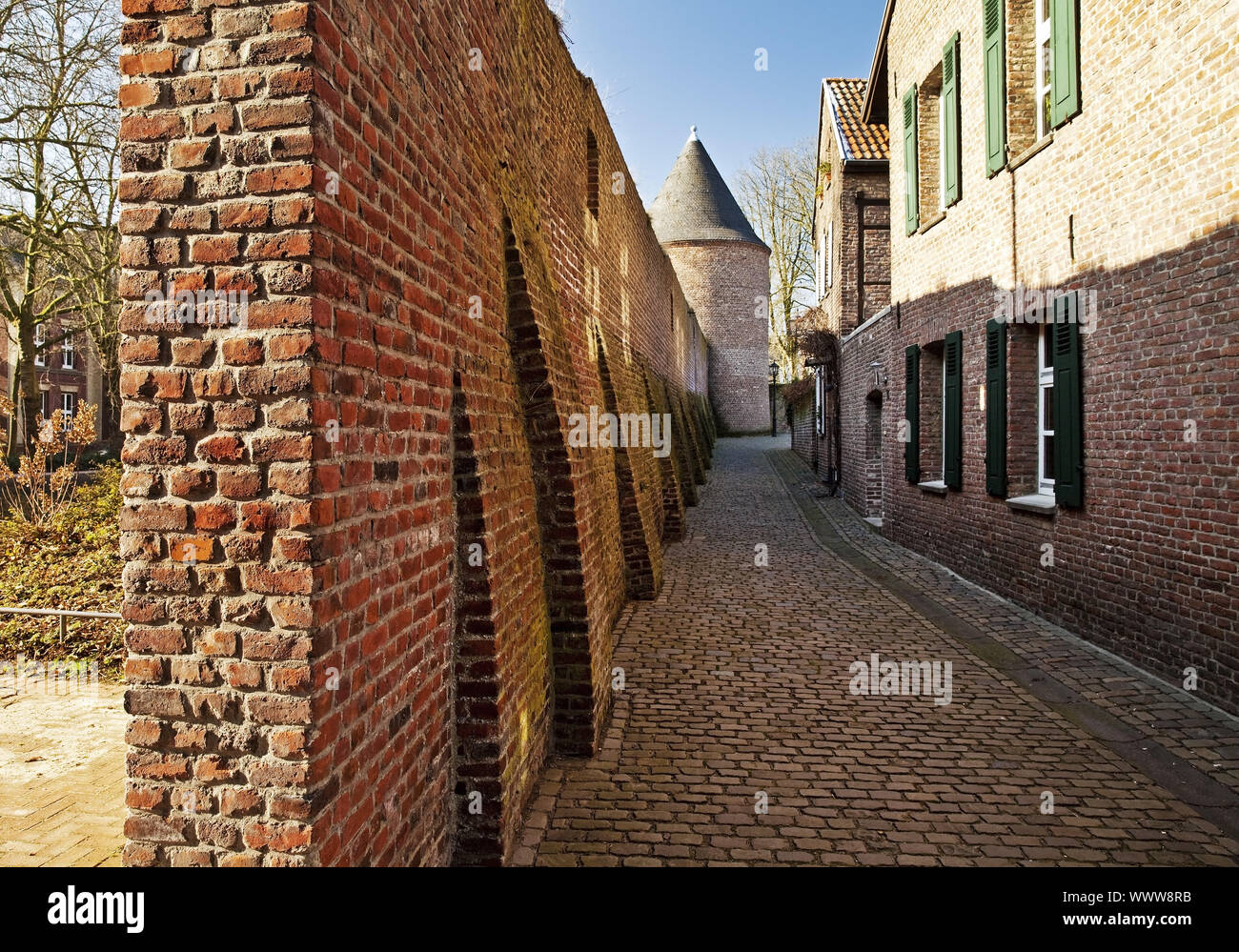medieval town wall with rison tower, Viersen, Lower Rhine, North Rhine-Westphalia, Germany, Europe Stock Photo