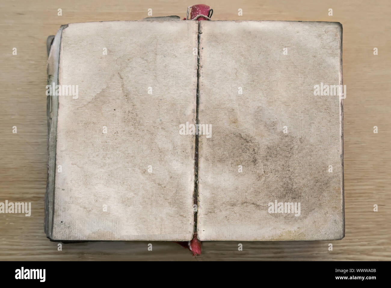 Old book, opened to blank pages. Stock Photo