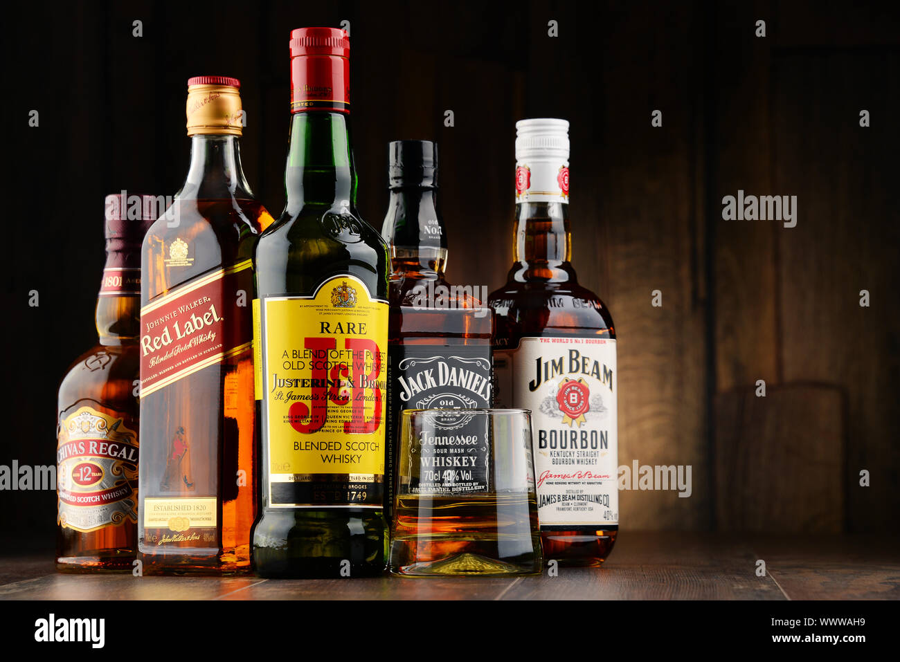 Global brands of whiskey, the most popular liquor in the world Stock