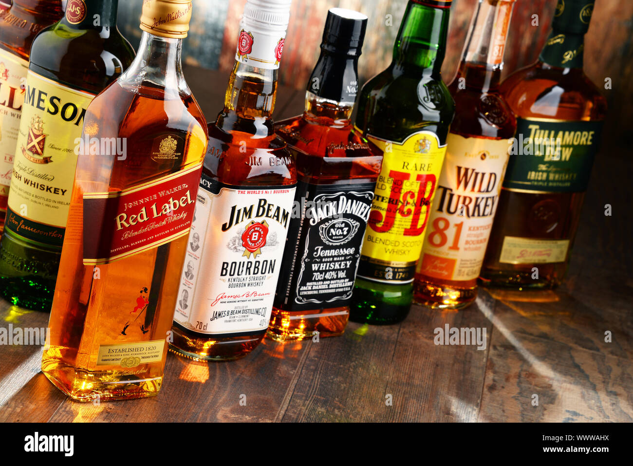 Global brands of whiskey, the most popular liquor in the world Stock