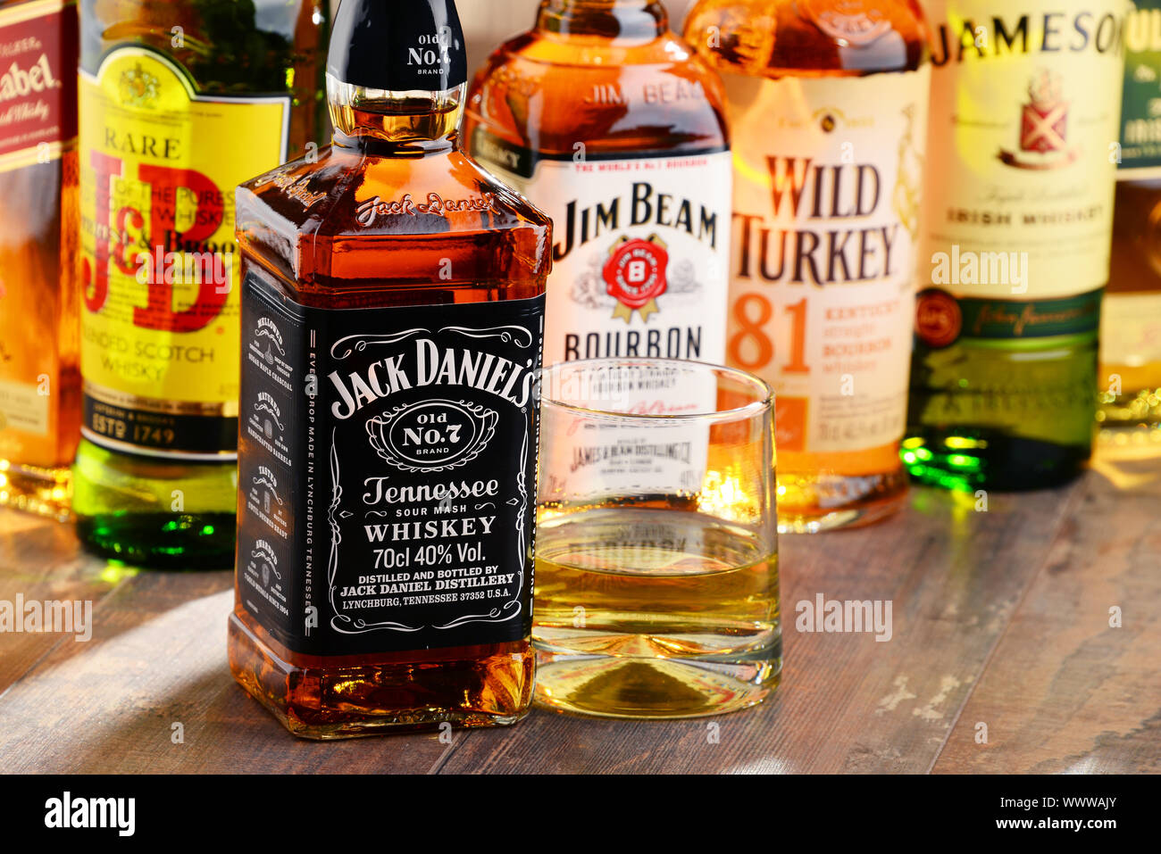 Global brands of whiskey, the most popular liquor in the world Stock