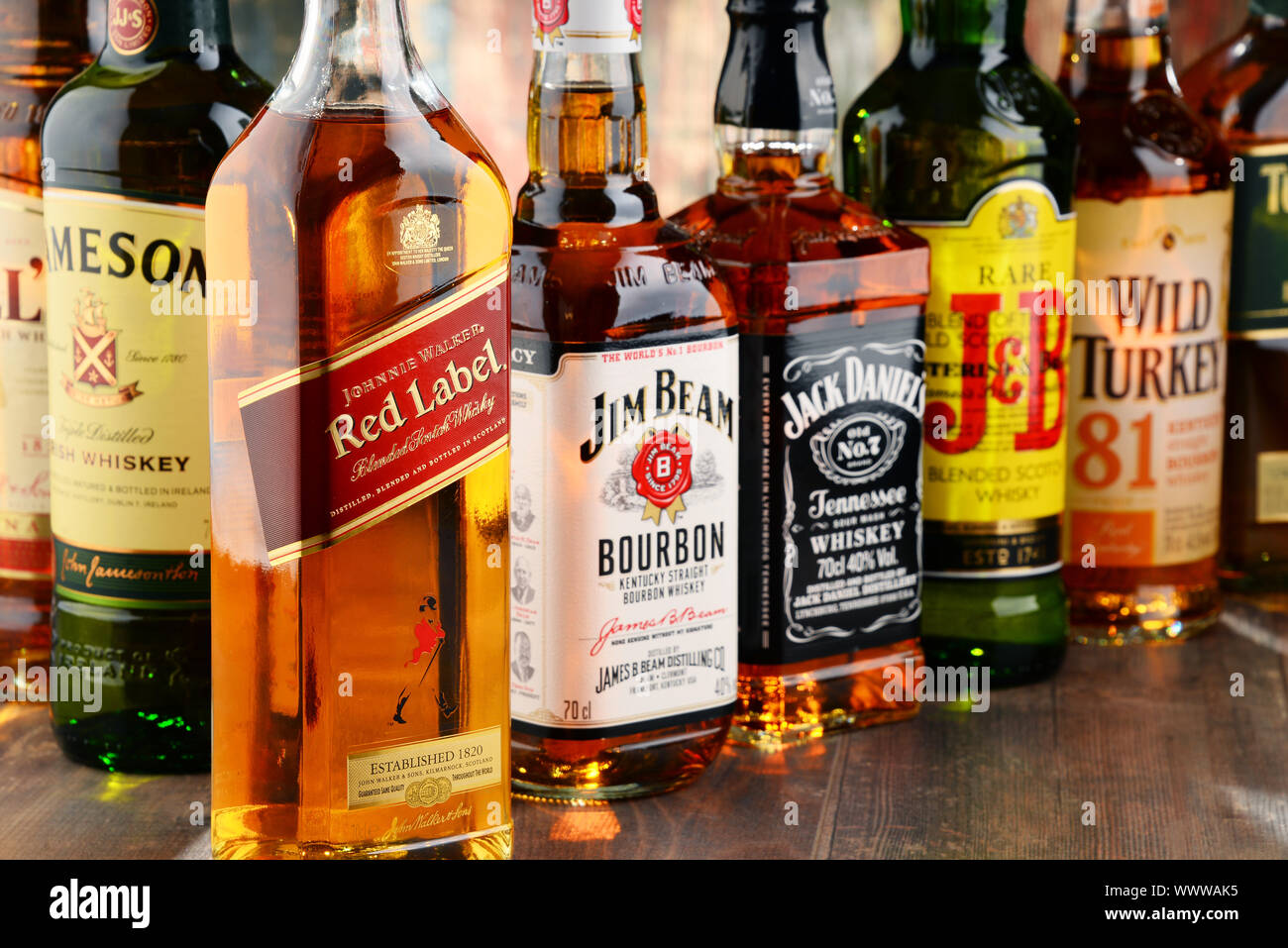 Global brands of whiskey, the most popular liquor in the world Stock