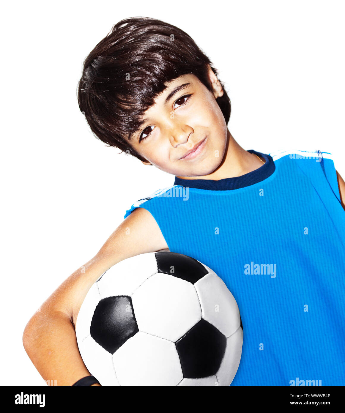 Cute boy playing football Stock Photo