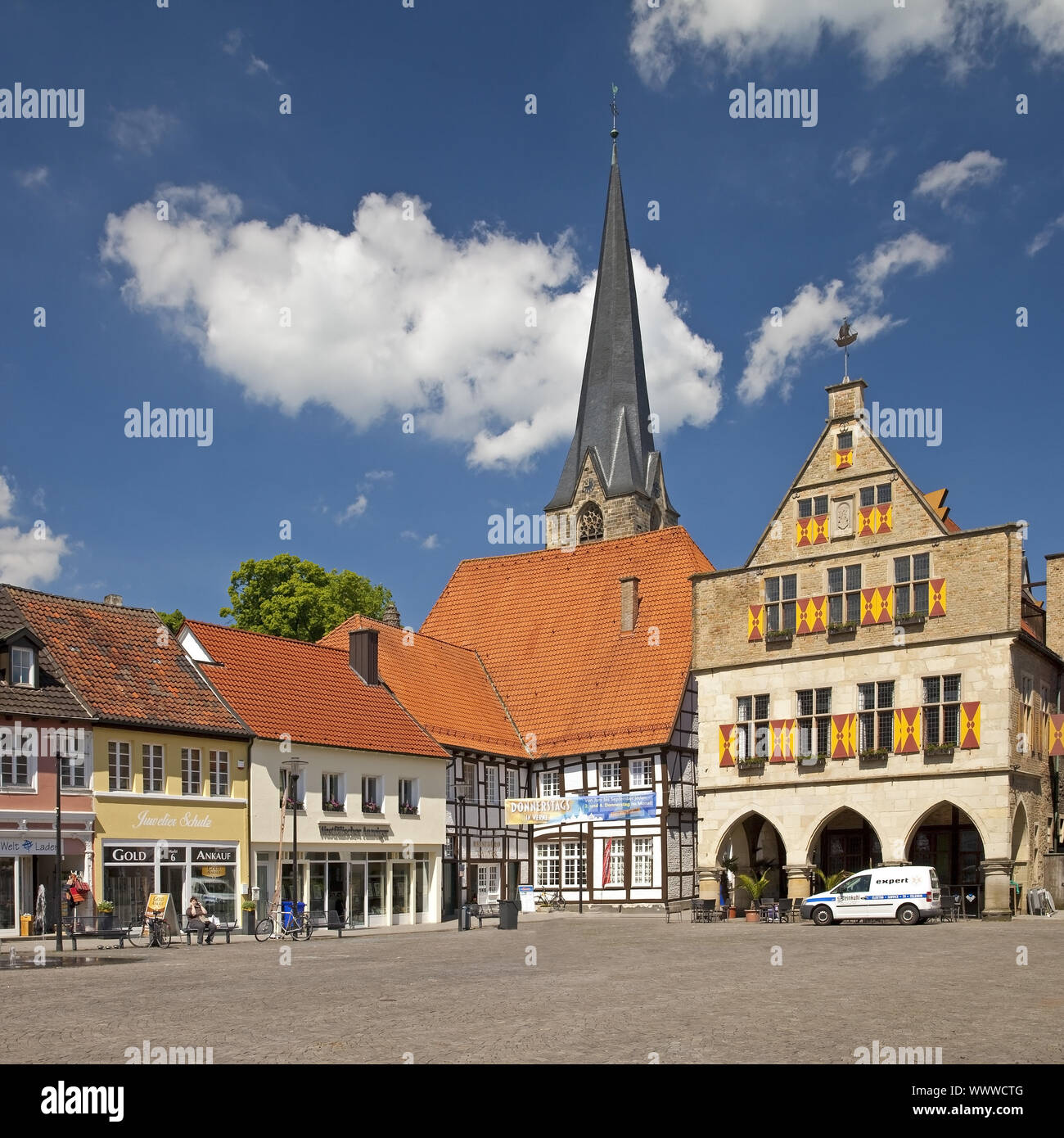 old city with town hall and St. Christopher Church, Werne, North Rhine-Westphalia, Germany, Europe Stock Photo