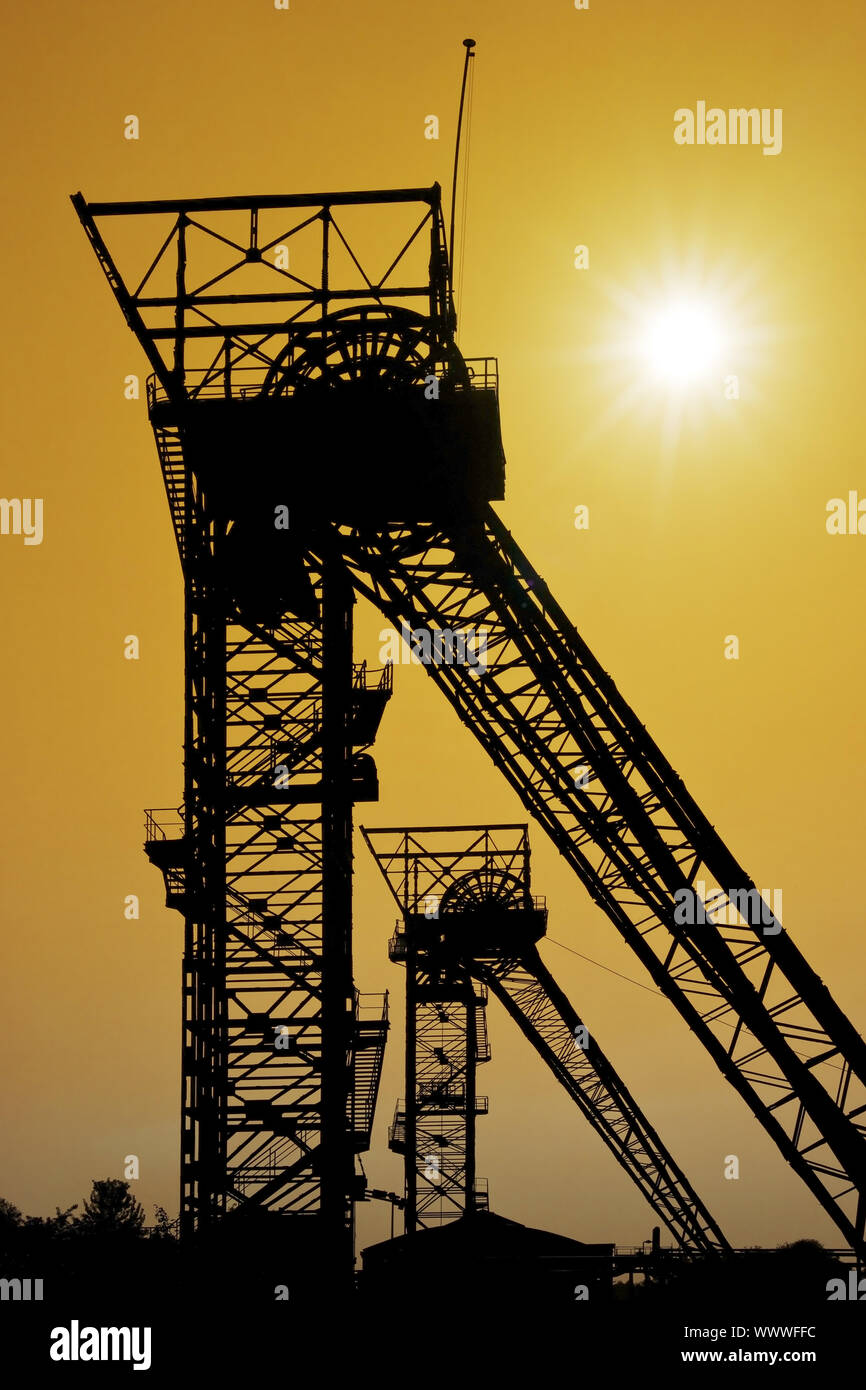the two headframes of the colliery Auguste Victoria shaft 1/2, Marl, Ruhr Area, Germany, Europe Stock Photo