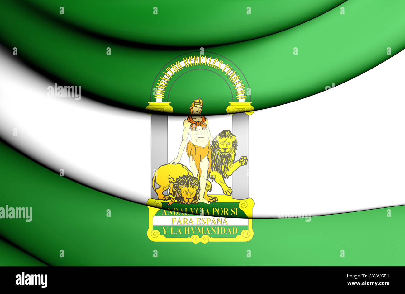 3D Flag of Andalusia, Spain. 3D Illustration. Stock Photo