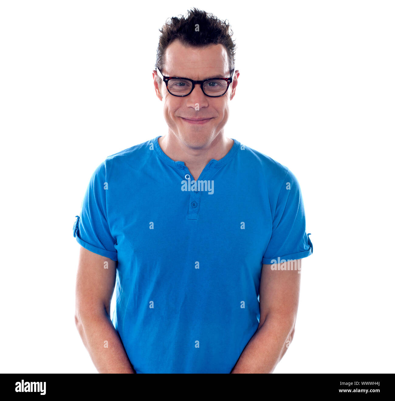 Handsome young man smiling at camera wearing eye wear Stock Photo - Alamy