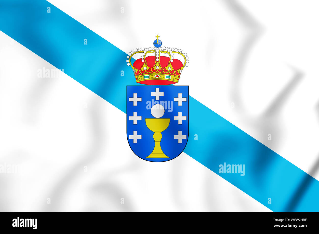 3D Flag of Galicia, Spain. 3D Illustration. Stock Photo