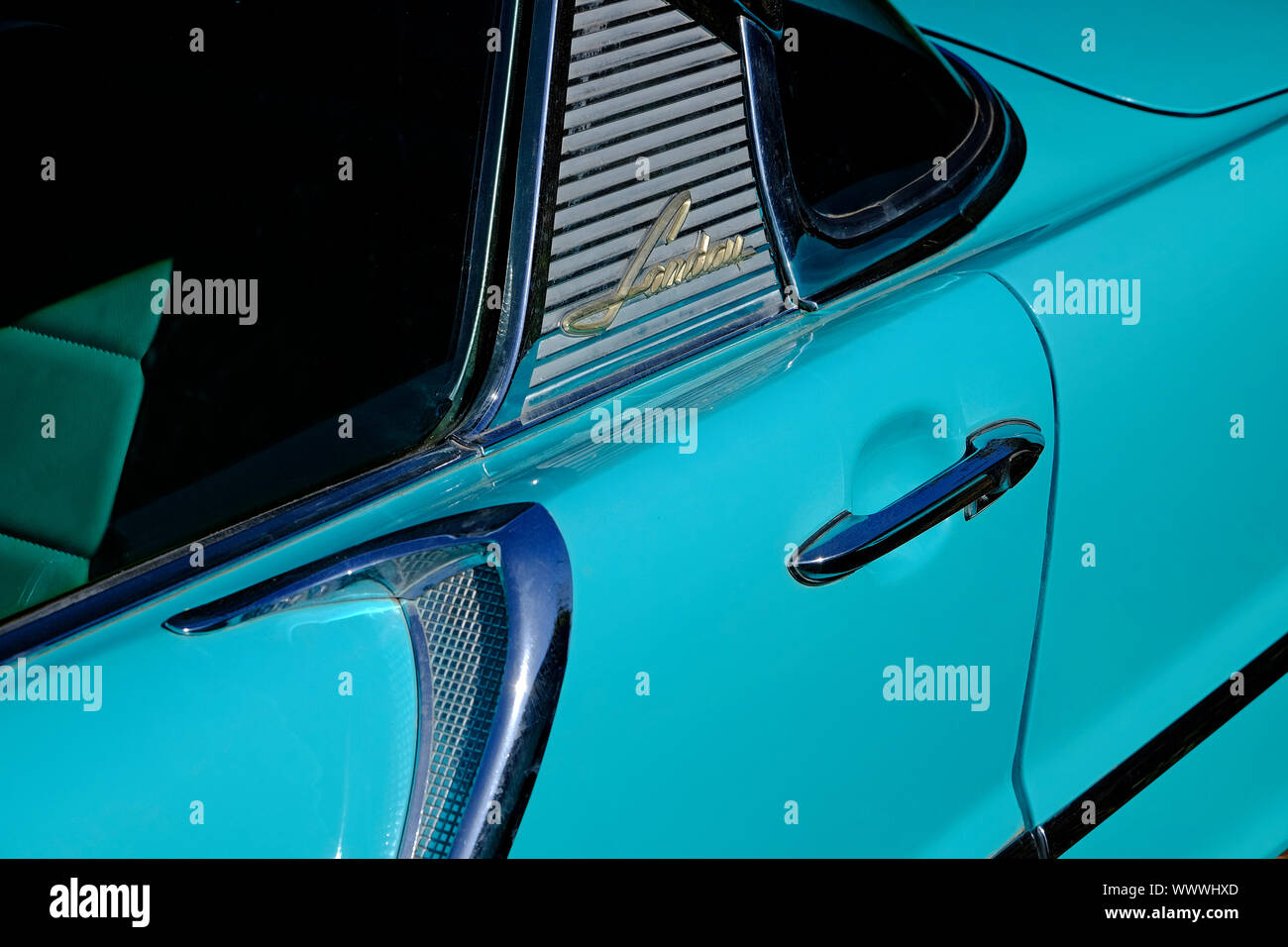 blue paintwork colour on vintage american car Stock Photo