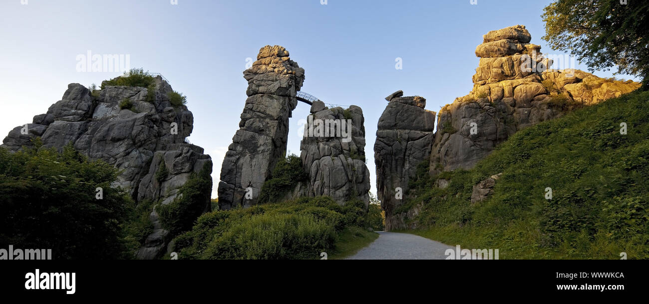 Externsteine, sandstone formation, Horn-Bad Meinberg, North Rhine-Westphalia, Germany, Europe Stock Photo