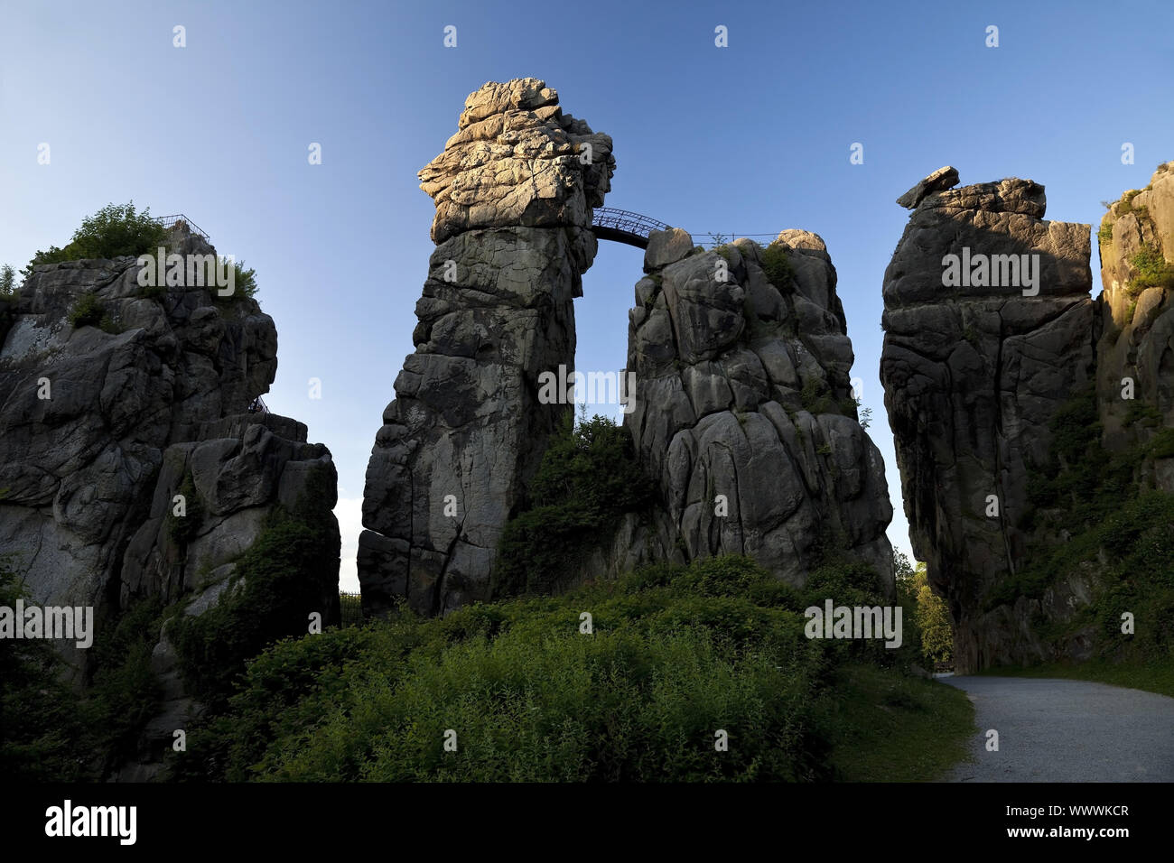 Externsteine, sandstone formation, Horn-Bad Meinberg, North Rhine-Westphalia, Germany, Europe Stock Photo
