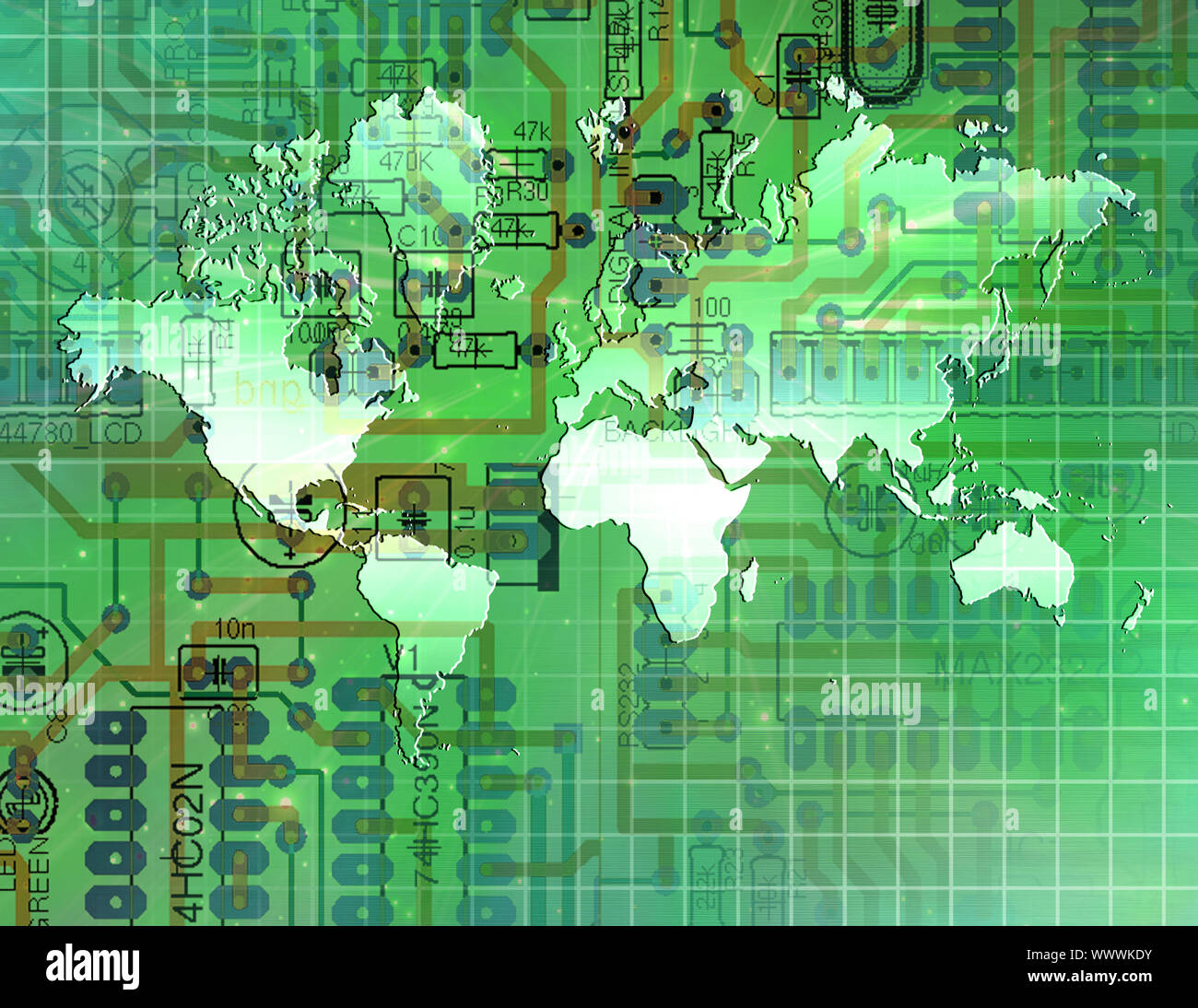 World Map On Electronic Circuit WWWKDY 
